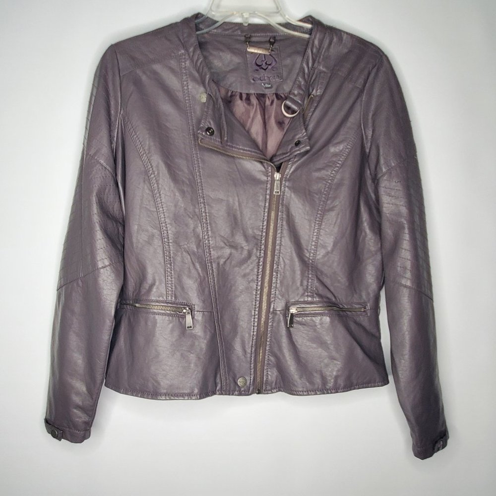 Odyn Womens Faux Leather Motorcycle Jacket Gray L
